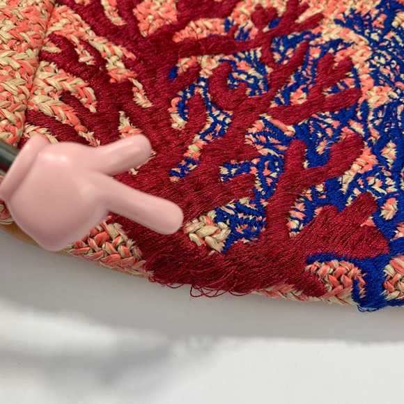 Vera Bradley Straw Tote Bag Beach Nautical Coral Turtle Embroidered - Picture 4 of 14